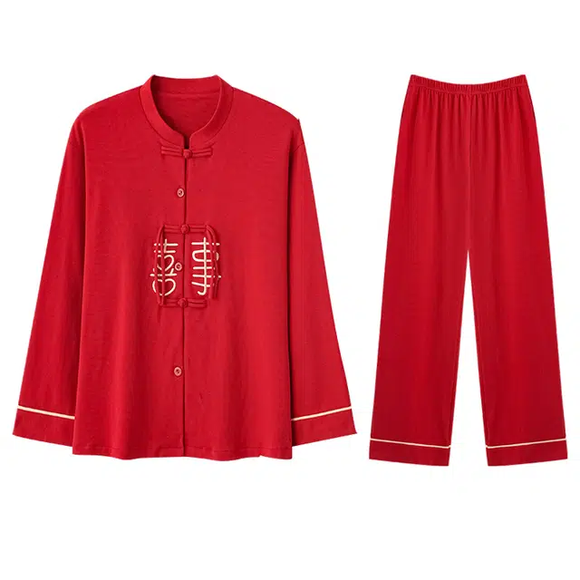 向薇 红色新婚喜庆本命年衣春夏秋冬睡衣套装 女款