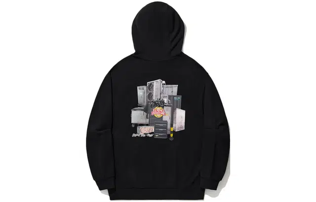 中国李宁 滑板系列 图案印花连帽宽松套头卫衣 男女同款 黑色