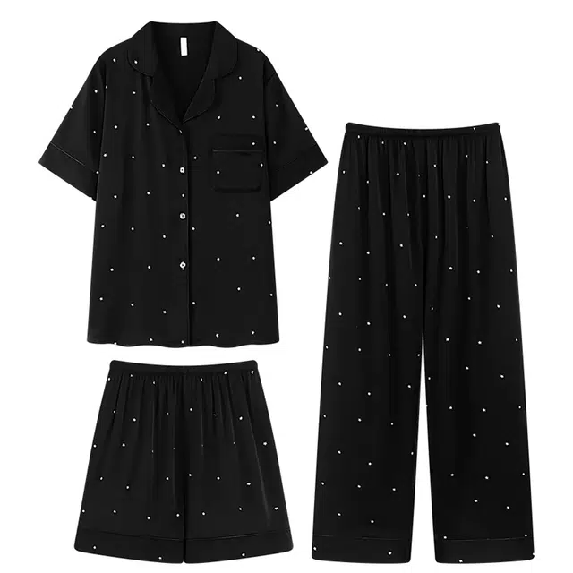 俏韵 薄款舒适休闲短袖高级感家居服睡衣套装 女款 黑色