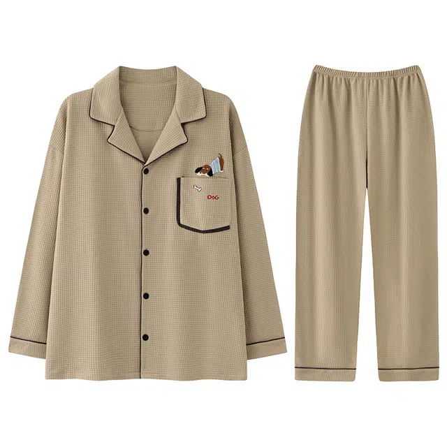 向薇 棉长袖长裤休闲风华夫格家居服两件套睡衣套装 男款 图片色