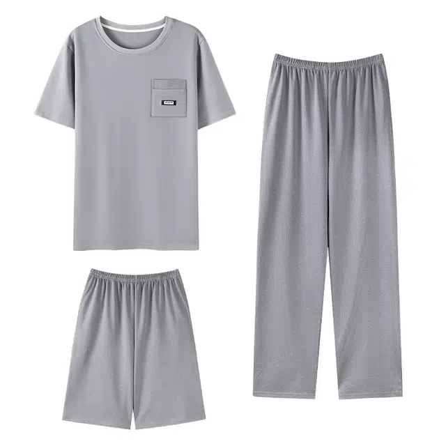 宫蝶 简约短袖家居服可外穿纯色休闲舒适睡衣套装 男款