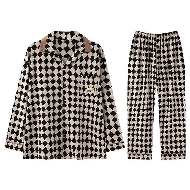 向薇 纯棉可外穿韩版青少年大码长袖家居服 睡衣套装 女款 图片色