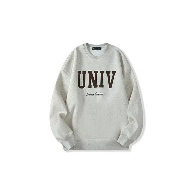 我是大卫 韩系圆领印花套头宽松慵懒感休闲卫衣 男女同款 燕麦色