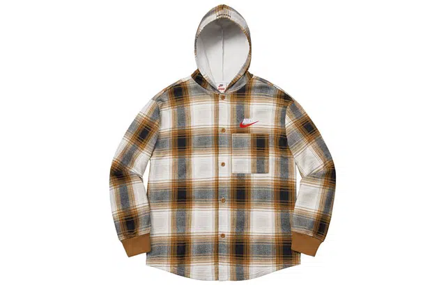 Supreme FW18 x Nike Plaid Hooded Sweatshirt Mustard