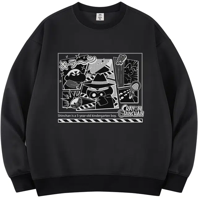 蜡笔小新 漫画小新卡通字母印花休闲宽松套头圆领卫衣 男女同款