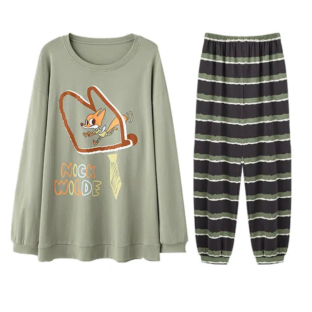 向薇 纯棉圆领长袖长裤青少年学生卡通可外穿家居服睡衣套装 男款