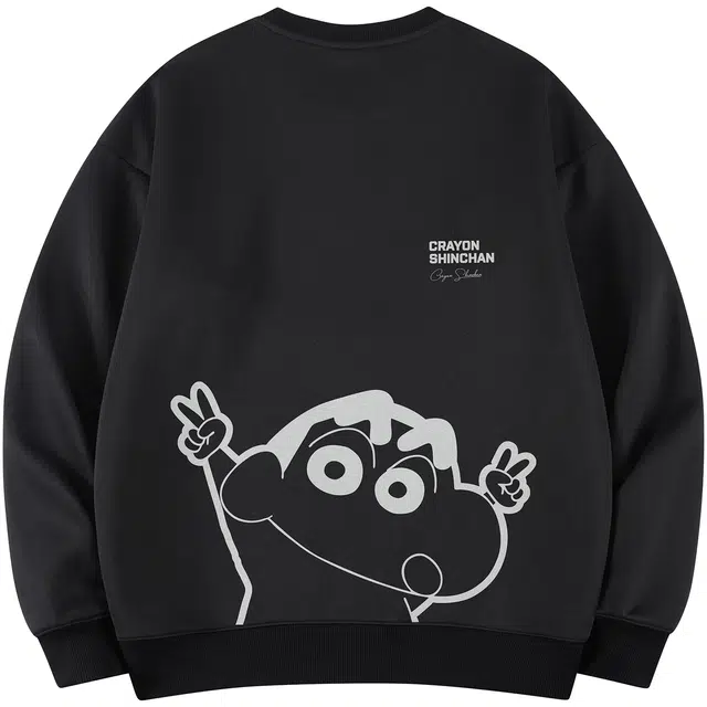 蜡笔小新 趣味卡通小新比耶字母印花休闲宽松套头圆领卫衣 男女同款