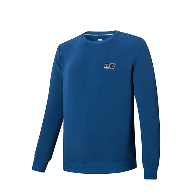 鸿星尔克 综训系列 复古运动字母印花宽松套头卫衣 男款 芯片蓝