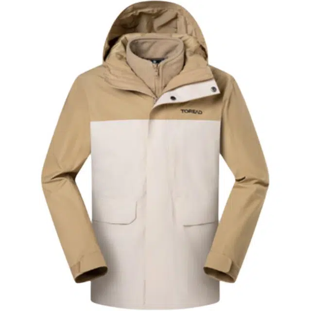 探路者  运动休闲简约拼色连帽  防水冲锋衣 男女同款 卵石色\原木色