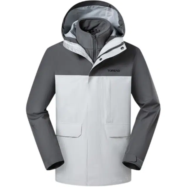 探路者  运动休闲简约拼色连帽  防水冲锋衣 男女同款 高级灰\石灰