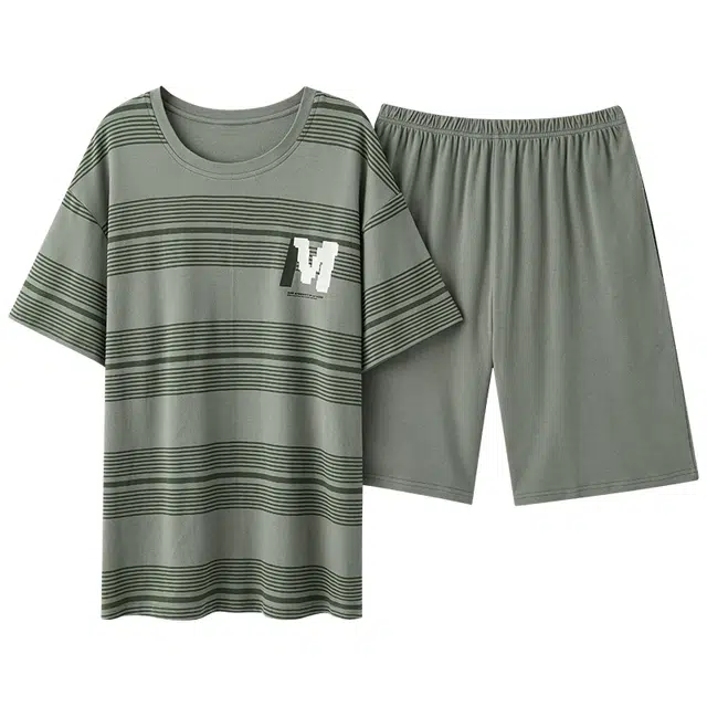 俏霓桐 夏季简约大方条纹时尚耐看舒适亲肤家居服可外穿睡衣套装 男款 图色