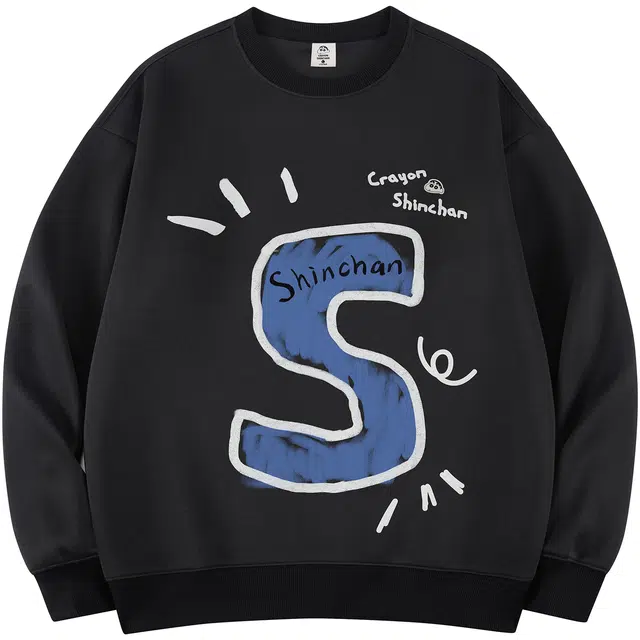 蜡笔小新 趣味彩绘字母小新印花休闲宽松套头圆领卫衣 男女同款