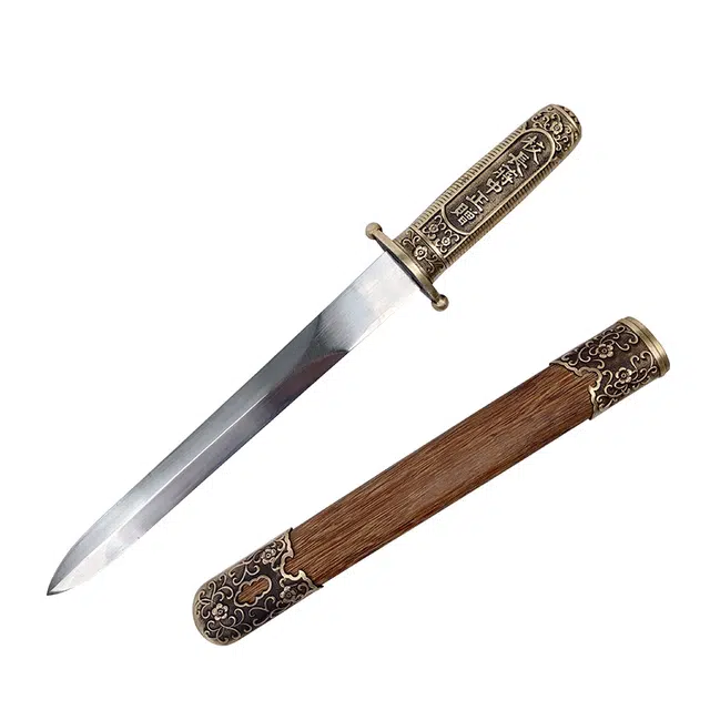 天字号 中正剑 短剑酸枝木鞘黄铜柄龙泉百炼花纹钢刀剑收藏未开 成品模型