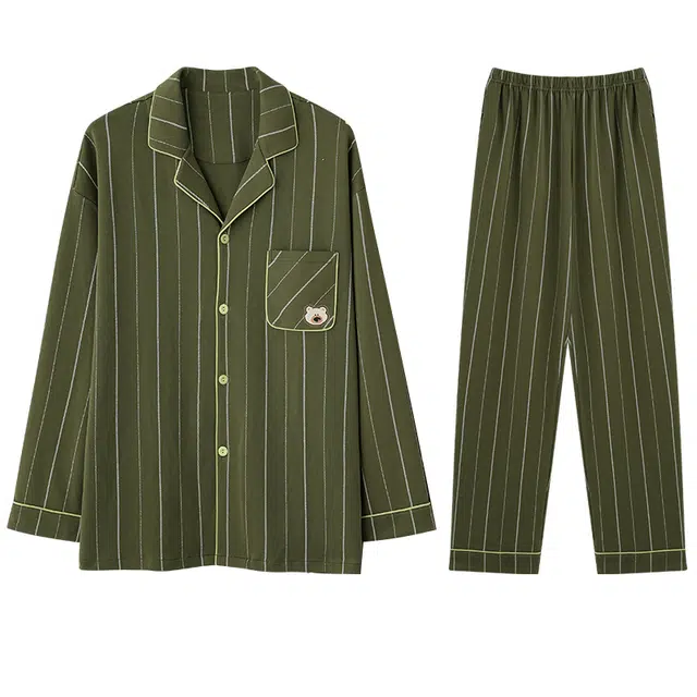 向薇 纯棉长袖宽松条纹开衫休闲可外穿家居服睡衣套装 男款