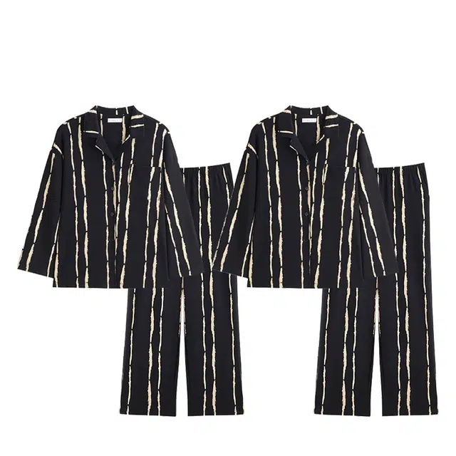 俏韵 亲肤柔软长袖长裤高级感条纹家居服可外穿睡衣套装 男女同款