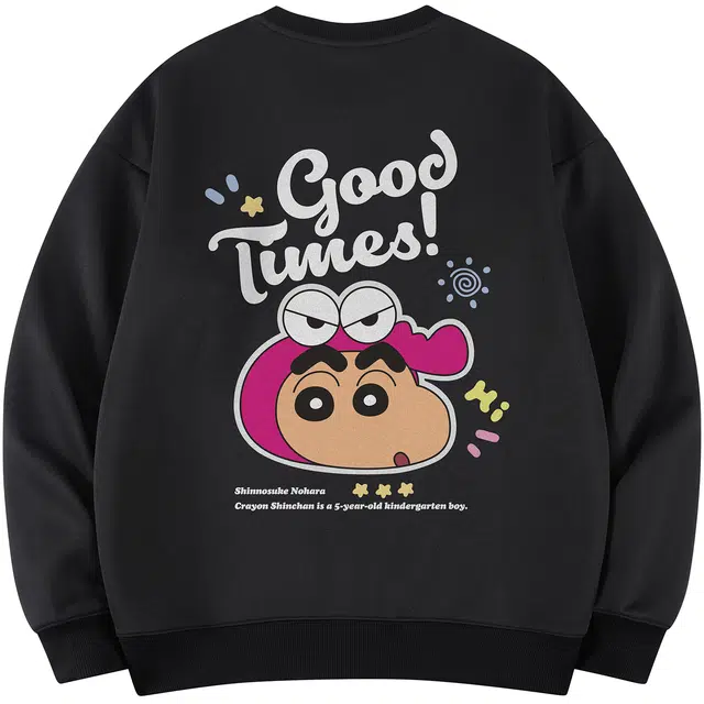 蜡笔小新 鳄鱼山装扮小新字母印花休闲套头圆领卫衣 男女同款
