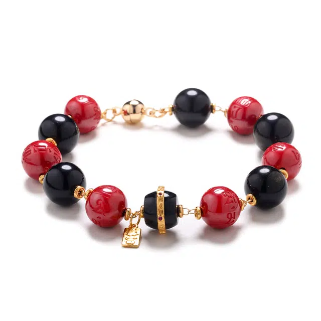 【藏韵添福】 灵菲 蛇年本命年六字箴言金曜石转运珠 新中式小众高级感原创设计招财纳福平安喜乐#好运 朱砂 手串 女款