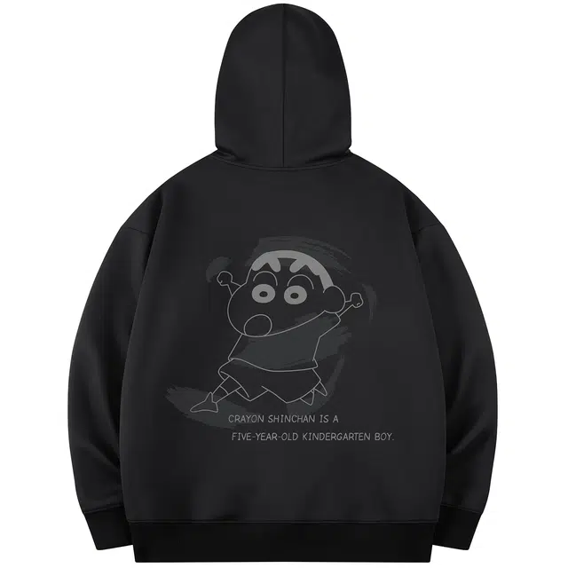 蜡笔小新 趣味奔跑小新涂鸦字母印花休闲宽松套头连帽卫衣 男女同款