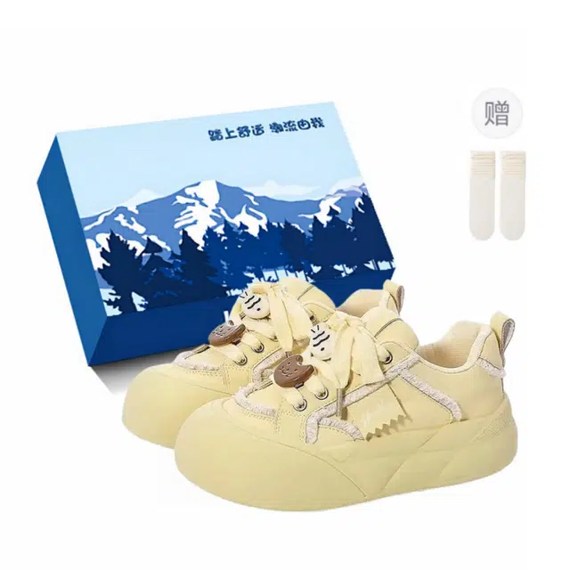 小鹿米利 原创小众厚底学生百搭大头鞋休闲小白鞋 防滑耐磨透气 低帮 板鞋 女 黄色