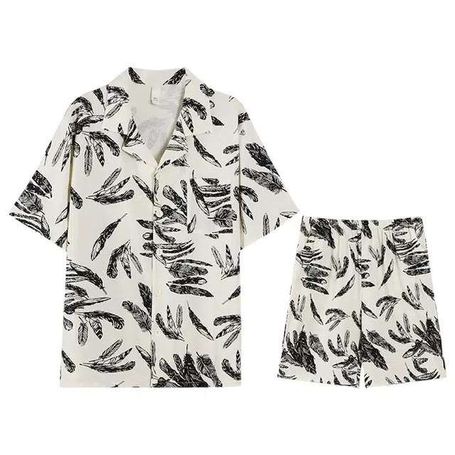 兰缪 短袖短裤薄款家居服青少年可外穿休闲睡衣套装 男款 图片色