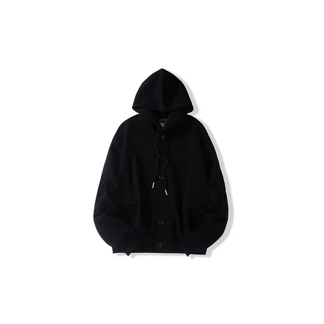 我是大卫 日系简约单排扣连帽宽松长袖休闲卫衣 男女同款