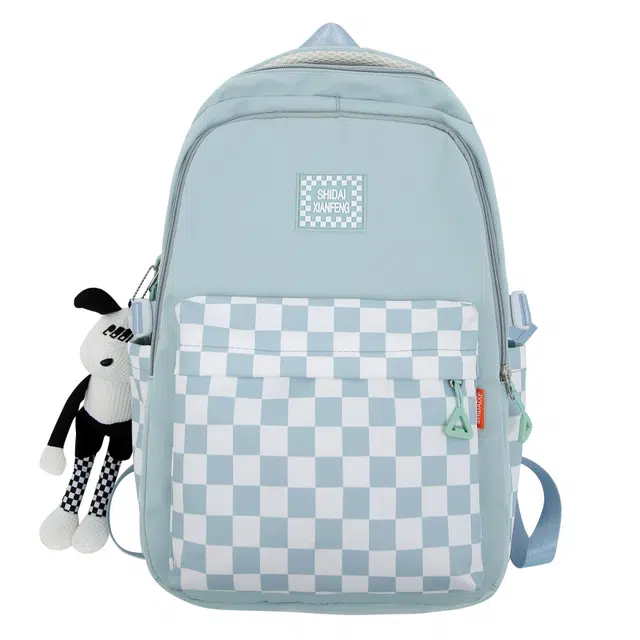 恒源祥 时尚格子 尼龙 双肩包 常规 男女同款情侣款 绿色/粉红色/紫色/灰色/黑色