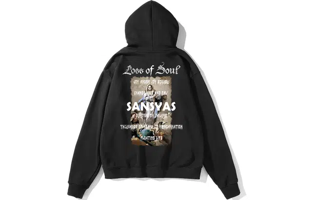 木村三社 玛利亚印花拉链连帽卫衣 男女同款 黑色