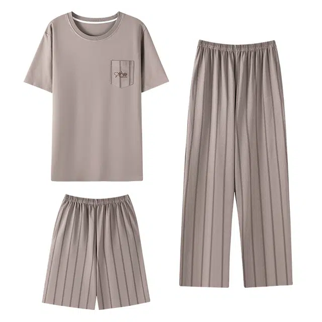 宫蝶 短袖家居服可外穿简约纯色休闲舒适睡衣套装 男款