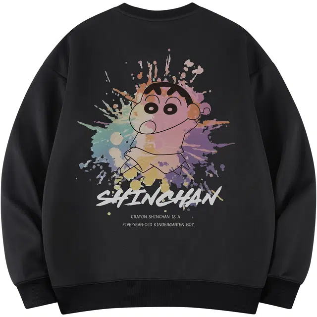 蜡笔小新 小新彩色泼墨字母印花休闲宽松套头圆领卫衣 男女同款