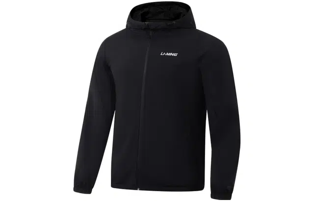 李宁 健身系列 字母印花连帽长袖卫衣 男款 黑色