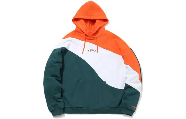 李宁 拼色休闲套头连帽卫衣 男款 荧光焰橙