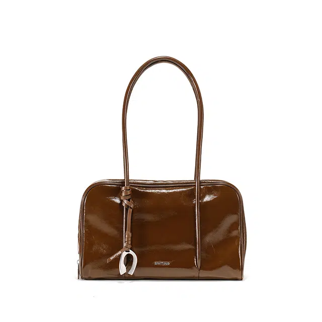 西木汀 序章 高级感时尚简约百搭 头层牛皮 手提波士顿包 单肩包 大号 女款 美拉德棕/深邃黑