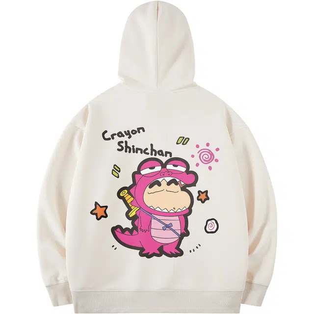 蜡笔小新 趣味角色扮演鳄鱼山字母印花休闲宽松套头连帽卫衣 男女同款