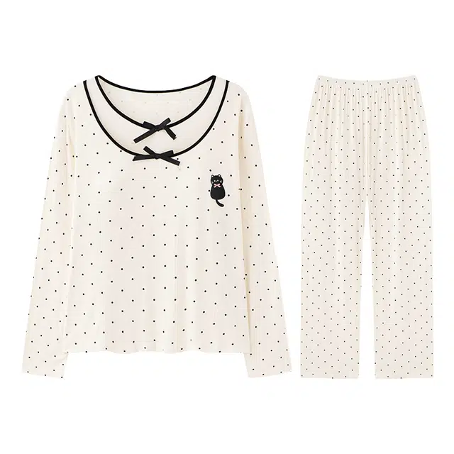 向薇 长袖长裤带胸垫一体休闲简约家居服睡衣套装 女款