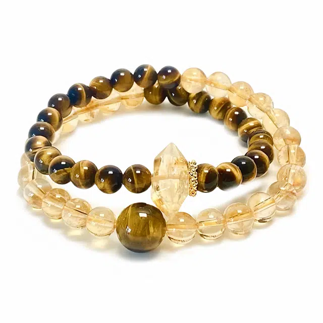 陌阡雪 【招财旺事业】财源滚滚 升职加薪 新中式国风双圈叠戴轻奢高级感#好运天然 黄水晶 手串 男女同款情侣款