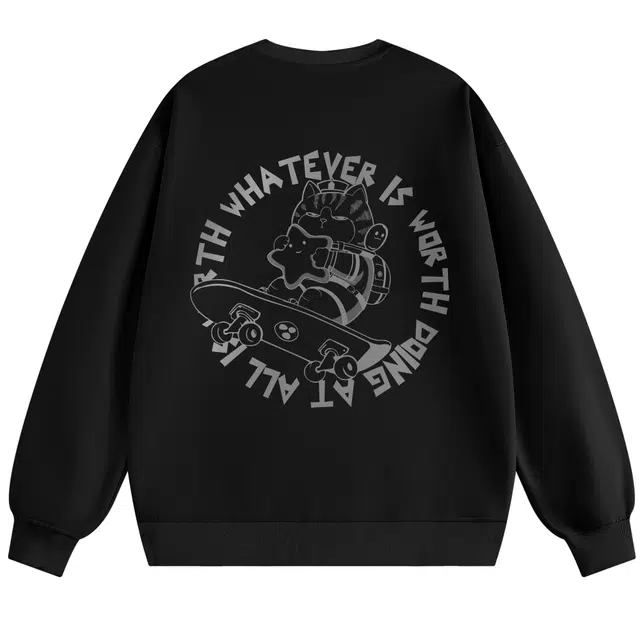 吾皇猫 日系学院风简约百搭卡通动漫印花圆领套头无性别穿搭休闲长袖卫衣 男女同款