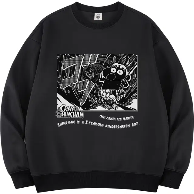 蜡笔小新 卡通人猿泰山小新字母印花休闲宽松套头圆领卫衣 男女同款