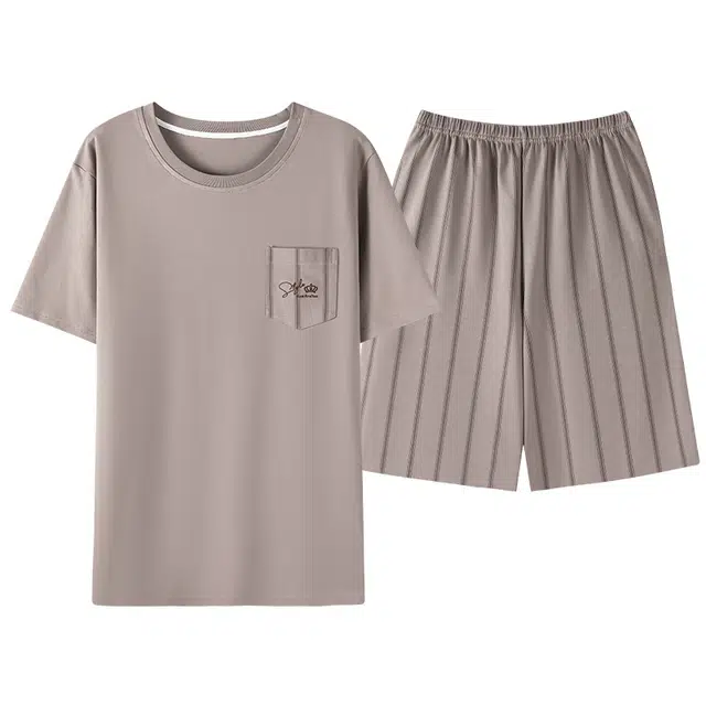 宫蝶 短袖家居服简约可外穿纯色休闲舒适睡衣套装 男款