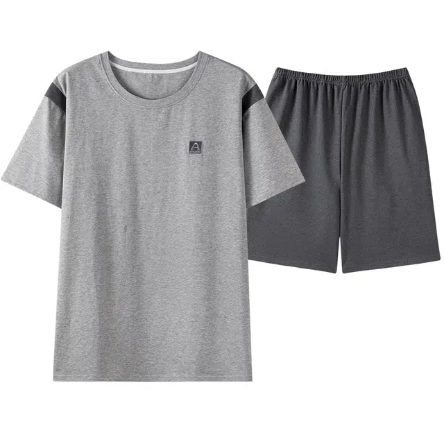 俞兆林 柔软简约条纹圆领宽松舒适短袖休闲可外穿春夏季睡衣套装 男款 浅灰色