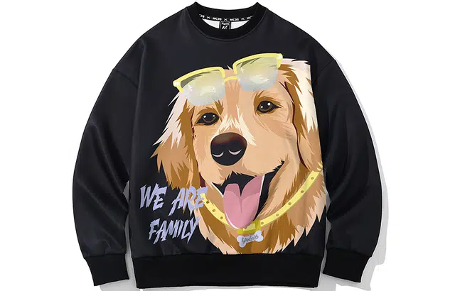 木村三社 卡通太阳镜小狗图案印花圆领卫衣 情侣款