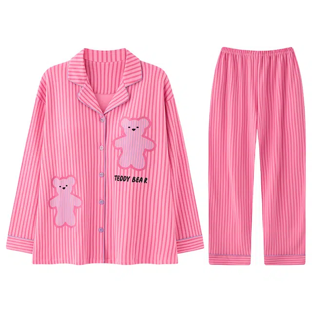 向薇 纯棉带一体长袖可爱女生大码家居睡衣套装 女款 图片色【带胸垫】