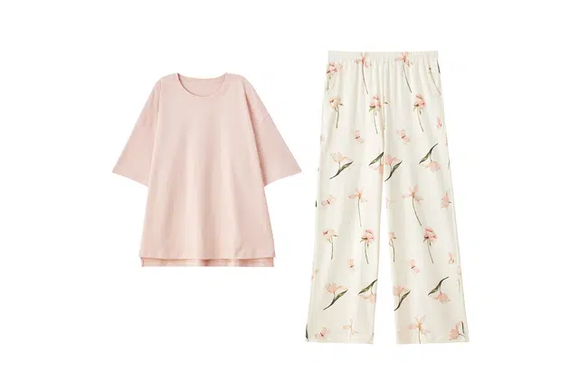 热妒 凉感可外穿短袖长裤圆领带胸垫家居服睡衣套装 女款