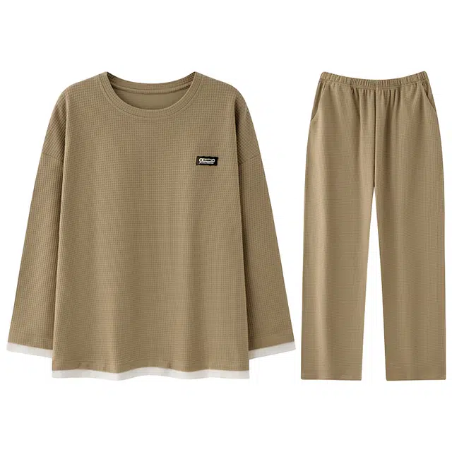 向薇 夫格男士春秋季纯棉长袖长裤男生青少年睡衣套装 男款 图片色