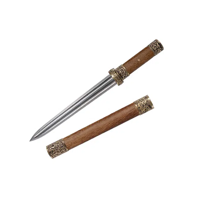 天字号 木兰短剑 龙泉花纹钢刀剑鸡翅木鞘黄铜装冷兵器收藏未开刃 成品模型