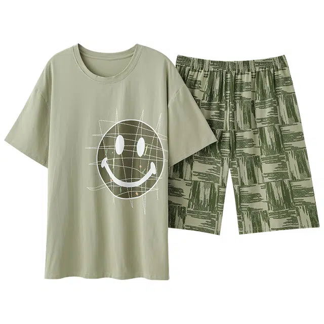 俏霓桐 长袖可爱简约大方笑脸舒适亲肤家居服可外穿睡衣套装 男款