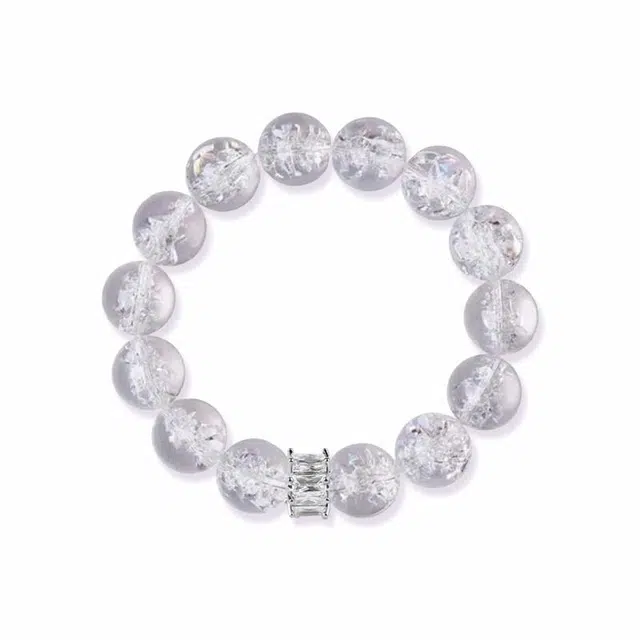 阿梵尼 彩光白阿塞圆珠时来运转有钱花冰莹剔透招财转运 #好运天然 白水晶 手串 女款