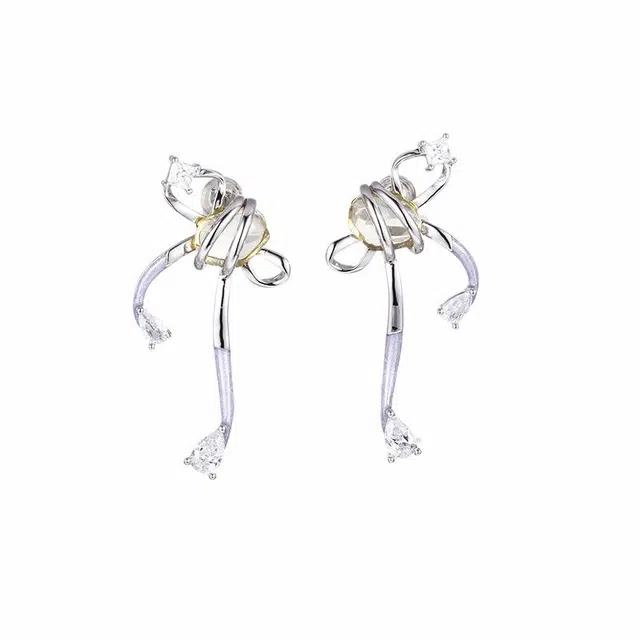 花芽 缎带蝴蝶结领结优雅精致原创小众轻奢气质新中式小香风 合金 耳环 女款