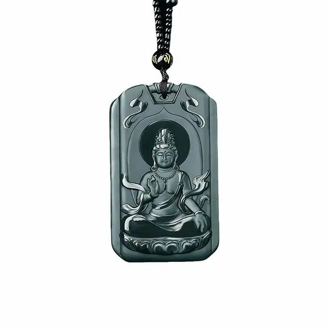 舒杰 古风民族风吉祥本命莲花观音毛衣链 和田玉项链 青玉 男女同款情侣款