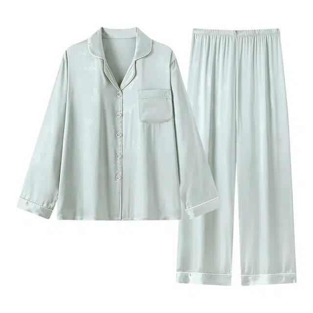 俏韵 简约休闲长袖上衣家居服长裤睡衣套装 女款 绿色