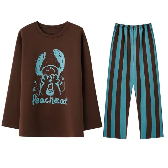 向薇 休闲亲肤长袖长裤卡通可外穿家居服睡衣套装 男款 图片色